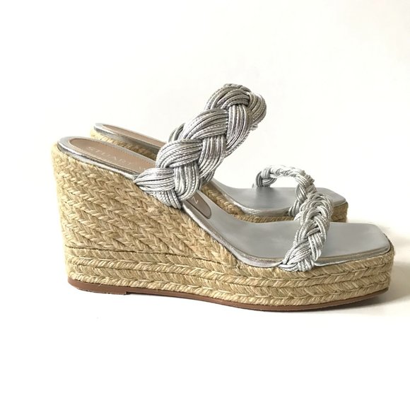 NWOB Stuart Weitzman Braida Espadrille Wedge Sandals Womens 11 Metallic Silver - Picture 10 of 15